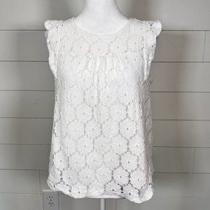 Monteau White Floral Lace Sleeveless Blouse Size L